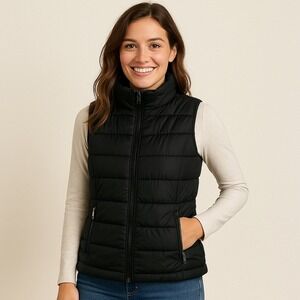 New York & Company Black Puffer Vest Women's Small Zip Front Lightweight
